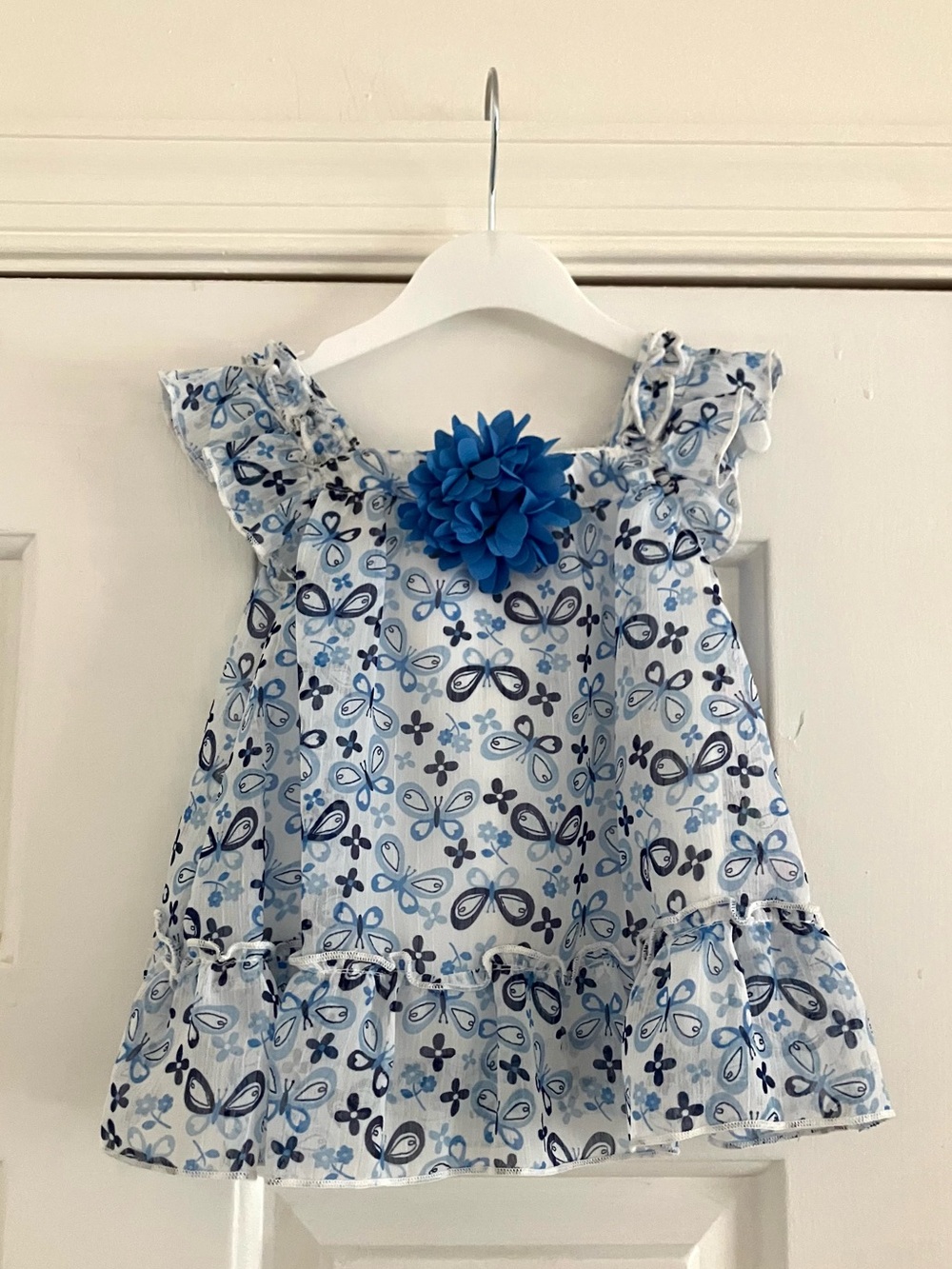 Duck Duck Goose Blue and White Whimsical Butterfly Floral Toddler-18M